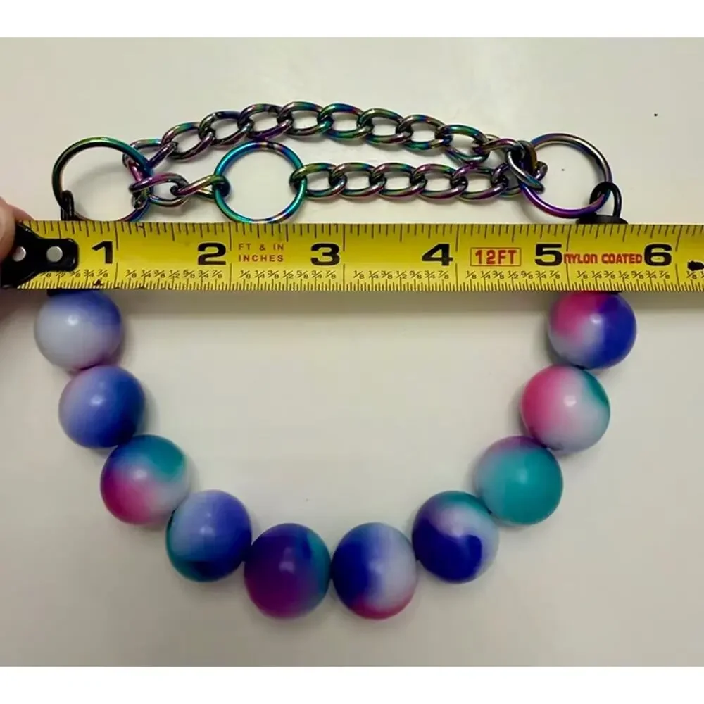 Hypnotic Dog Resin Beaded Dog/Cat Collar in Tie-Dye w/Rainbow Martingale Chain
